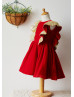 Ruffle Flutter Sleeves Red Velvet Gold Sequin V Back Flower Girl Dress
